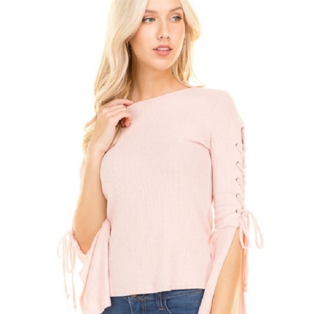 Bell Sleeve Lace up Top
